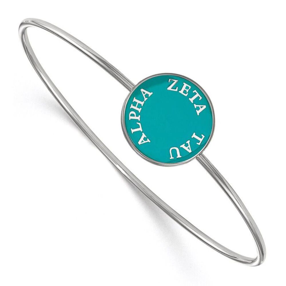 Sterling Silver Zeta Tau Alpha Teal Enamel Bangle - 7 in.